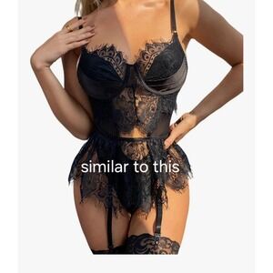 Tempest Black Lace Basque Sexy Lingerie XL Garter Belts Open Midriff Goth Rave